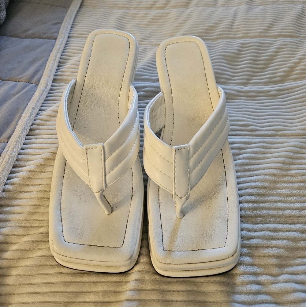 Women's White Wedge Sandals Size 38=7.5/8 NWOT